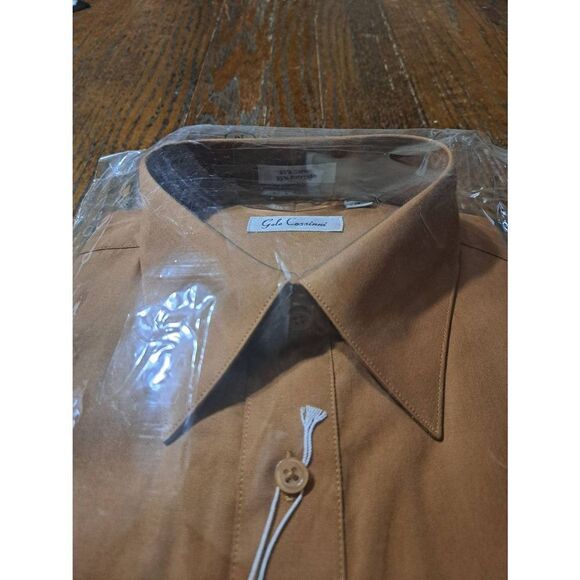 New 34/35 16 Galo Cossinni Brown Long Sleeve Button Dress Shirt with Collar NWT - Picture 3 of 3